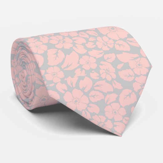 Col cravate à motif floral rose gris (Roulé)
