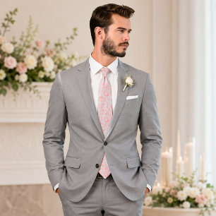 Col cravate à motif floral rose rose et gris