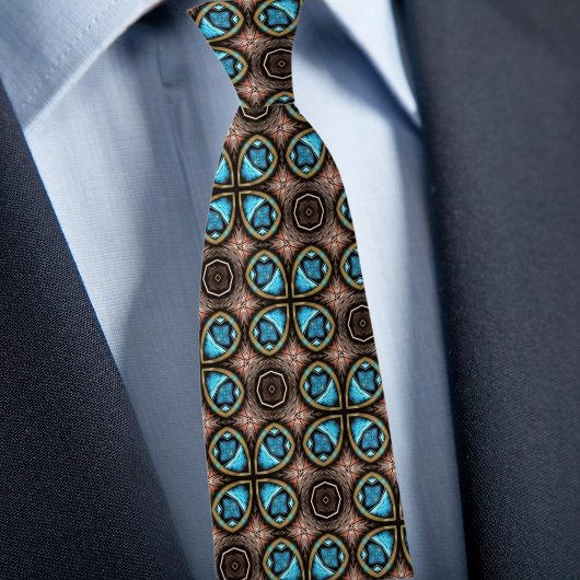 Col cravate à motif X marron et bleu