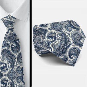 Col cravate à motifs paisley bleu et blanc