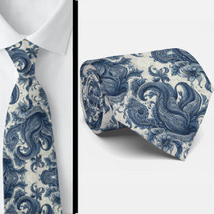 Col cravate à motifs paisley bleu et blanc de luxe
