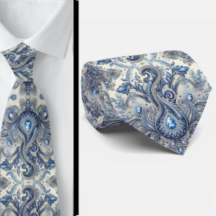 Col cravate à motifs paisley en diamant bleu et bl