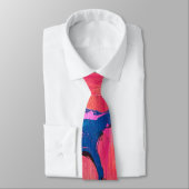 Col cravate abstraite de style Ebru bleu rouge Val (Attaché)