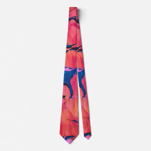 Col cravate abstraite de style Ebru bleu rouge Val (Devant)