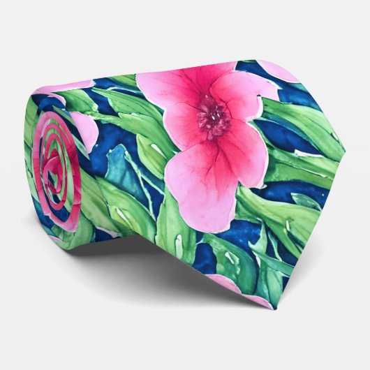 Col cravate aquarelle florale (Roulé)