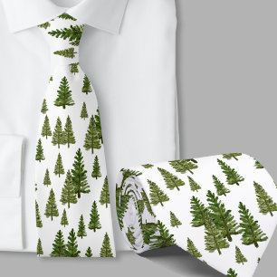 Col cravate arbres verts pin hiver aquarelle