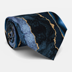 Col cravate bleu marine or marbré or