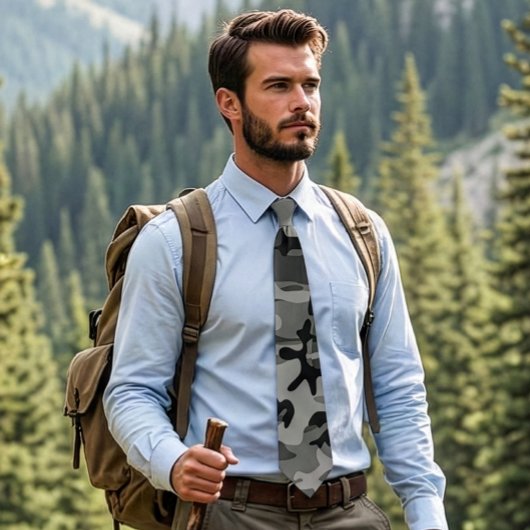 Col cravate camouflage gris et noir