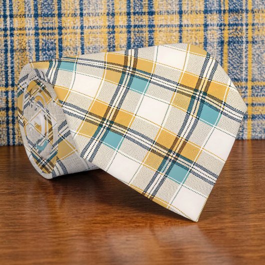 Col cravate carreaux bleu et jaune