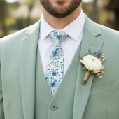 Col cravate chic avec fleurs bleues et vert sauge