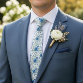 Col cravate chic avec fleurs bleues et vert sauge