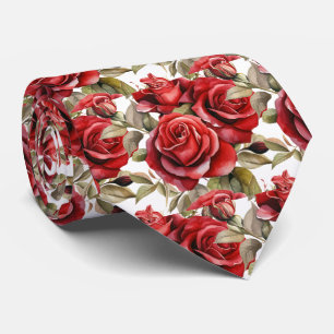 Col cravate classique à fleurs roses rouges