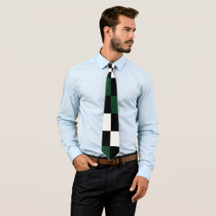Col cravate damier vert blanc