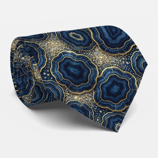Col cravate de luxe | Cravate bleu marine et géode (Roulé)