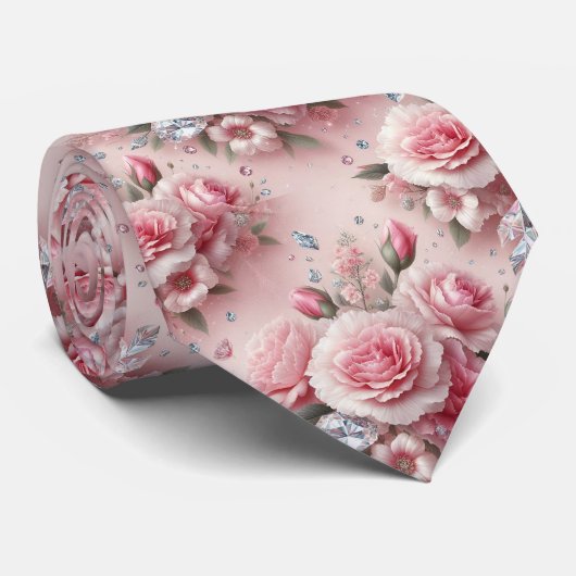 Col cravate de luxe | Œillets roses et diamants (Roulé)