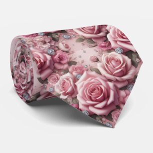 Col cravate de mariage de luxe Roses roses et di