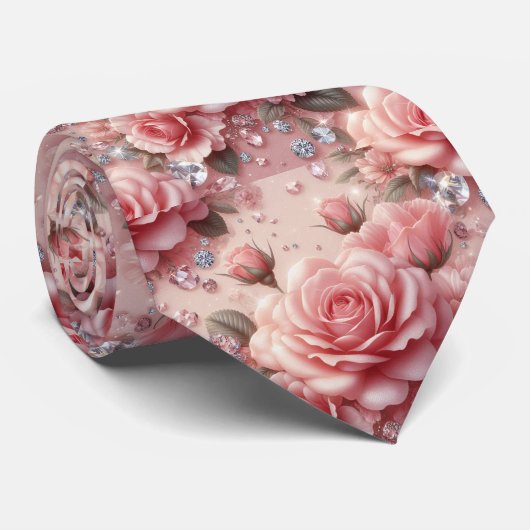 Col cravate de mariage de luxe | Roses roses et di (Roulé)