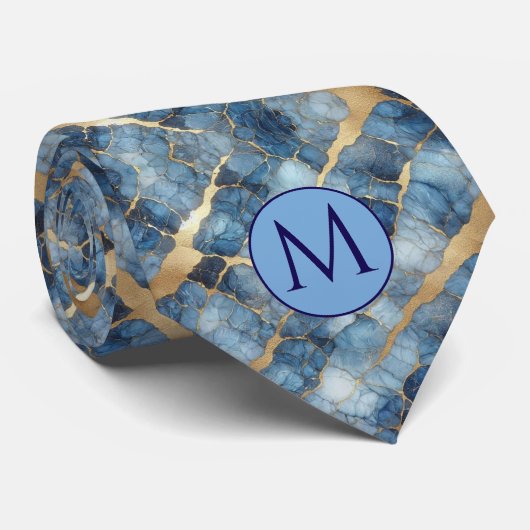 Col cravate en faux soie à monogramme | Marbre ble (Roulé)