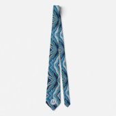 Col cravate en faux soie Monogram | Bleu + Marbre (Devant)