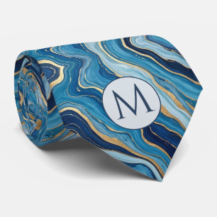 Col cravate en faux soie Monogram Bleu + Marbre
