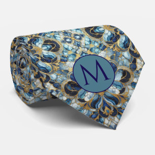 Col cravate en faux soie Monogram Bleu + Marbre
