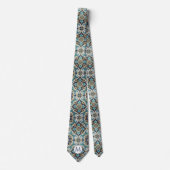Col cravate en faux soie Monogram | Bleu + Marbre (Devant)