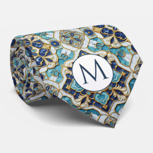 Col cravate en faux soie Monogram Bleu + Marbre