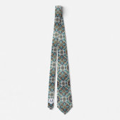 Col cravate en faux soie Monogram | Bleu + Marbre (Dos)