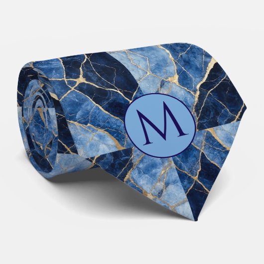 Col cravate en faux soie Monogram | Marbre bleu + (Roulé)
