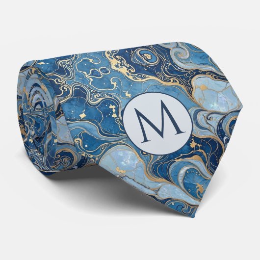 Col cravate en faux soie Monogram | Marbre bleu + (Roulé)