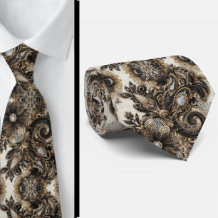 Col cravate en noir blanc or dentelle paisley diam