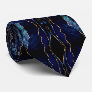 Col cravate en or bleu marine