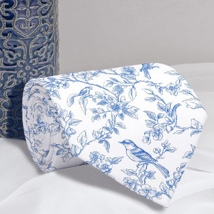 Col cravate en toile de Jouy bleue florale