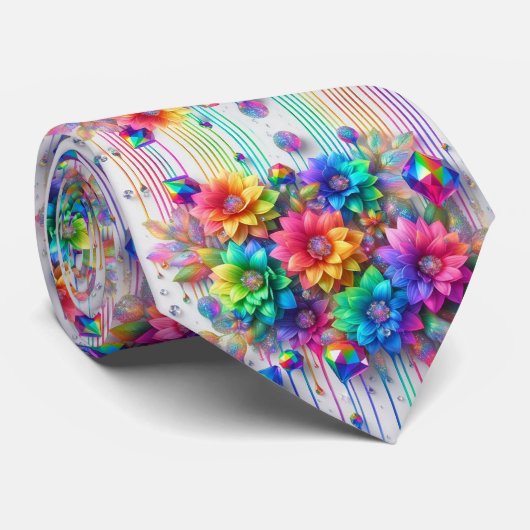 Col cravate flamboyant | Fleurs et diamants arc-en (Roulé)