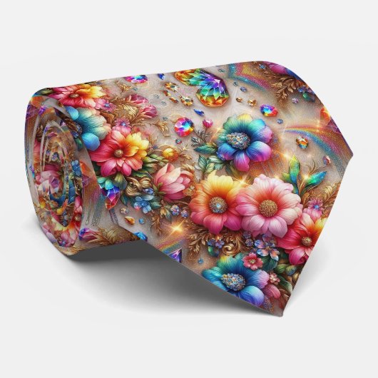 Col cravate flamboyant | Fleurs et diamants arc-en (Roulé)