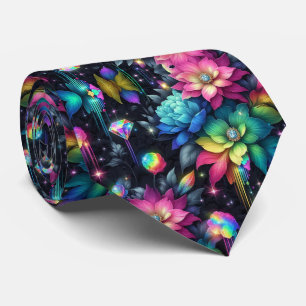 Col cravate flamboyant Fleurs et diamants arc-en