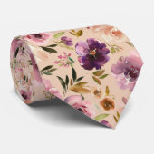 Col cravate fleuri aquarelle rose crème violet Cou (Roulé)