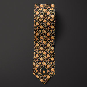 Col cravate fleuri noir et pêche