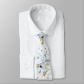 Col cravate fleurs aquarelle bleu poussiéreux pivo (Attaché)