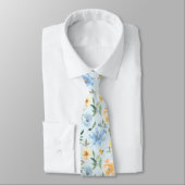 Col cravate fleurs bleu et jaune (Attaché)