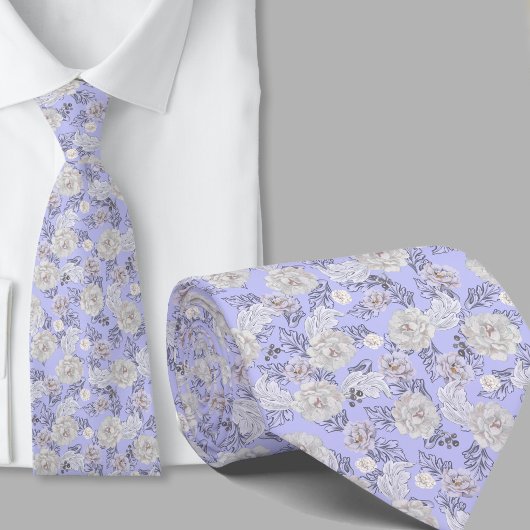 Col cravate fleurs motif floral bleu clair