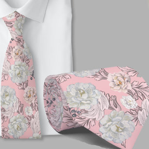 Col cravate fleurs rose poudré grand motif floral