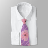 Col cravate fleurs roses et rayures (Attaché)