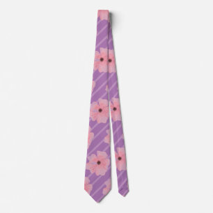 Col cravate fleurs roses et rayures