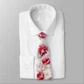 Col cravate fleurs rouges blanches (Attaché)