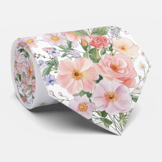 Col cravate fleurs sauvages pastel (Roulé)