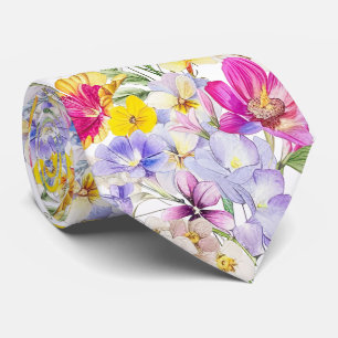 Col cravate fleurs sauvages vives