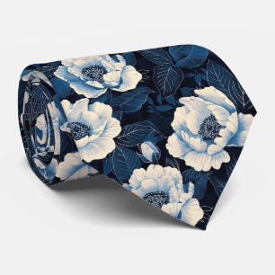 Col cravate floral bleu de minuit Fleur d'ivoire