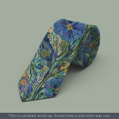 Col cravate floral bleu impressionniste