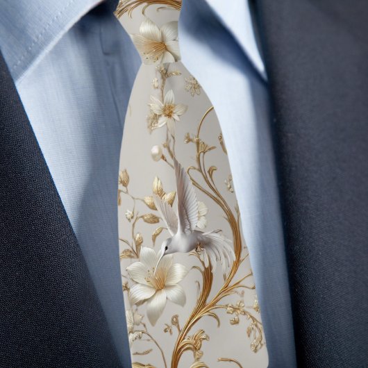 Col cravate floral formel Hummingbird blanc
